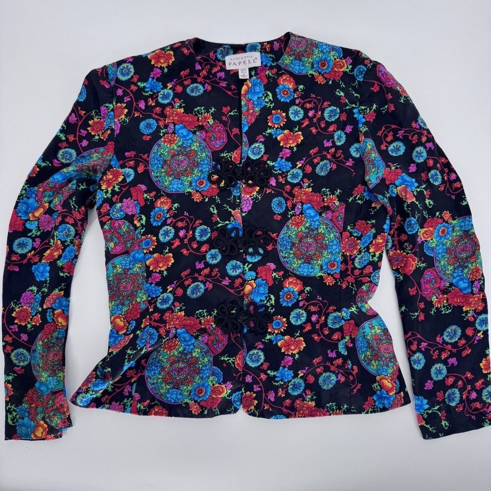 Adrianna Papell Black Floral Embroidered Blazer